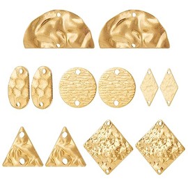 BENECREAT 48Pcs Textured Brass Connector Charms, 6 Styles Triangle/Half Round/Rhombus Flat Geometric Style Pendants Links Connectors for Earring Necklace Bracelet Making, Hole: 1.2~1.8mm
