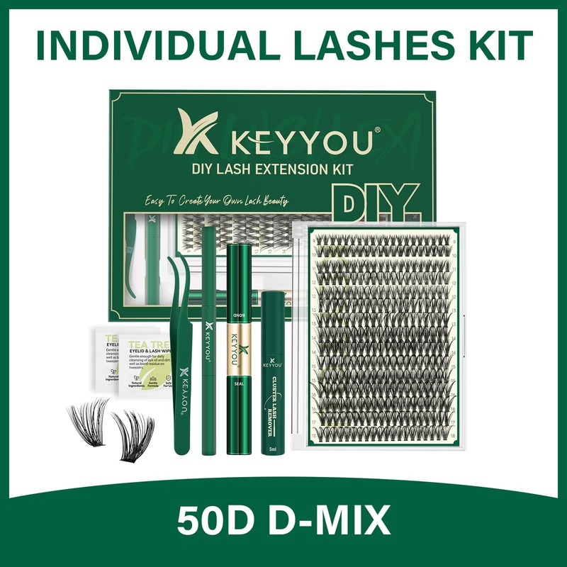 DIY Lash Extension Kit KEYYOU 300Pcs Individual Eyelash Extension Kit