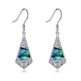 POPLYKE 925 Sterling Silver Abalone Shell Dangle Earrings for Women Geometry Filigree Drop Earrings Abalone Jewelry Gifts