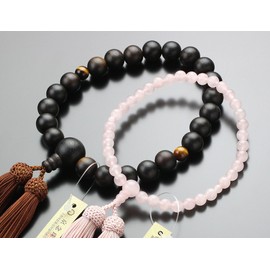 念珠 Dot Comme Des « Pair Mala » Rosary for men (22 Ball, Stripe Ebony Tiger Eye Stone Silk Tufted), Prayer Beads for Women (Approximately/7 Mil Rose Silk Tufted) Pair Set Fighters 念珠 念誦 略式, Mother, Funeral Cremation 法要 Natural Stone Couple Matching Gift 2