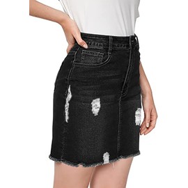 ZOYEESHINE Women's High Waisted Black Denim Skirt Casual Raw Hem Short Jean Skirts with Pockets(Medium,A-Black)