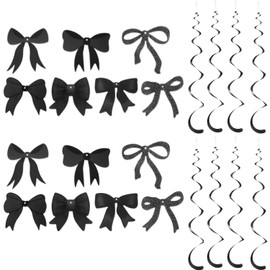Liyquint 14PCS Elegant Black Bow Party Hanging Swirls Decorations for Birthday, Bridal Shower, Bachelorette, or Bow Theme Party – Perfect for Tying The Knot Celebrations (Black)