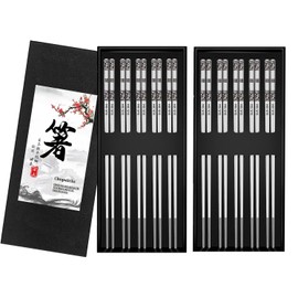 Metal Chopsticks Reusable 10 Pairs Stainless Steel Chopsticks Dishwasher Safe Square Lightweight Non-Slip Chop Sticks Gift Set (Silver)