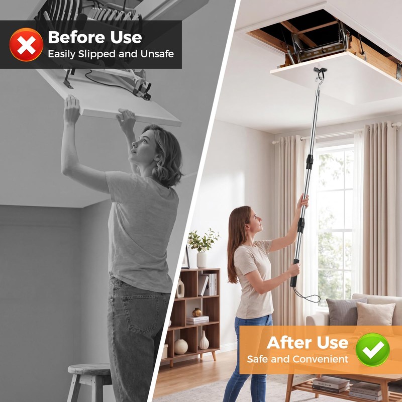Attic Ladder Pull Down System Telescoping Pole Clothes Hook Pole
