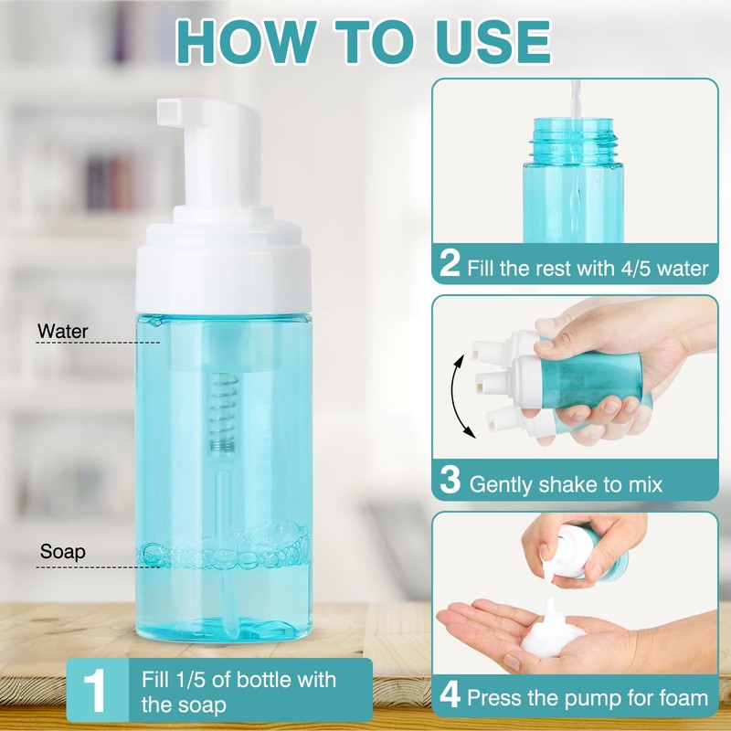 Boenoea Plastic Foam Pump Bottle, 4oz/120ml Foam Bottles Dispenser BPA