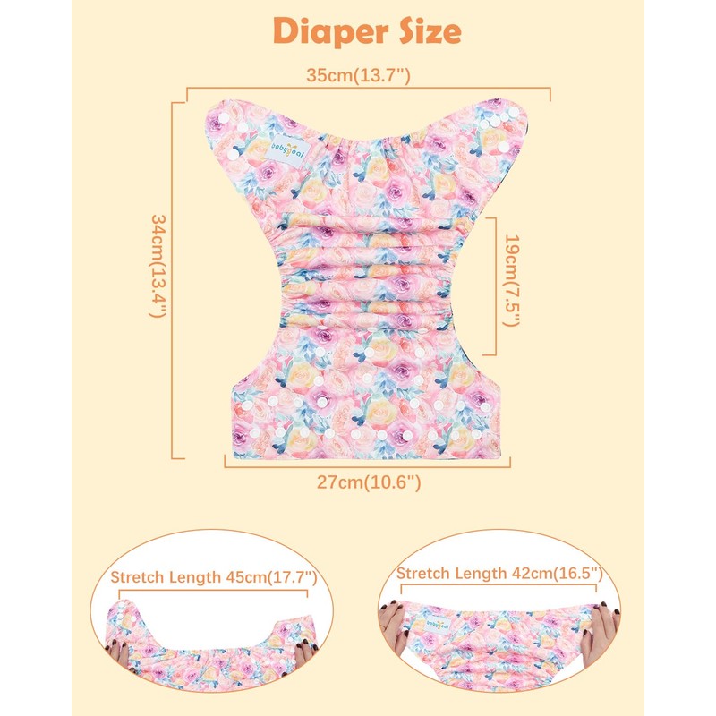 Reusable Cloth Diapers 6 Pack with 6 Inserts & Wet