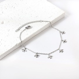 Airplane Anklet for Women Dainty Adjustable Gold Link Fly Plane Charm Foot Chain Stainless Steel Stacking Airline Pendant Bracelet Anklets Simple Statement Ankle World Travel Souvenir Jewelry Freedom Lover Wanderlust Gifts (silver)