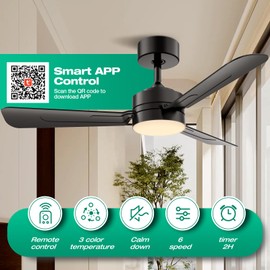 hinomy 36" Ceiling Fans with Lights,Ceiling Fans with Light and Remote,Easy-to-Install,Flush Mount,Reversible, 3000K-6500K, Dimmable, 6 Speeds,Ceiling Fan Light for Bedroom/Kitchen/Garage.Black.
