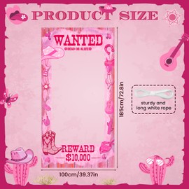 Large Cowgirl Party Decorations Pink Western Wanted Photo Banner Fun Frame Banner West Wanted Photo Booth Prop Wild Western Selfie Banner for Wild West Birthday Games Retro Rustic Decoration Supplies