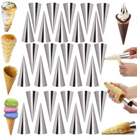 AMBESTAR 30 Pack Cream Horns Molud Set, Large Stainless Steel Canolis Forms Cannoli Kit for Baking Cannolis, Croissant Shell, Cream Roll Dessert, Safety Filled Edges