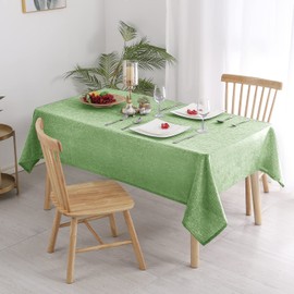 Hiasan Faux Linen Rectangle Tablecloth - Wrinkle Free, Washable Rust-Proof Rectangle Table Cloth for Kitchen Dining Room Holiday Table Cover for Party Dinner, Farmhouse, Green, 60 X 84 Inch