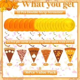 Faccito 36 Pcs Fall Pumpkin Pie Hanging Swirl Decorations Thanksgiving Hanging Ceiling Streamers Decor Pumpkin Pie Ornaments for Thanksgiving Harvest Friendsgiving Party Classroom Home Garland