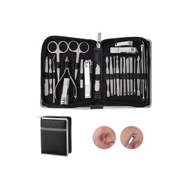 26pcs Mens Nail Grooming Travel Kit Women, Stainless Steel Manicure Nail Clipper Set with Fingernail & Toenail Clippers, Slant Tip Tweezers, Cuticle Scissors, Pedicure Cutters Nippers Sets for Feet