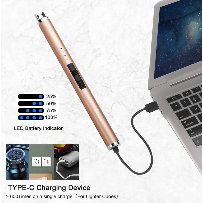 SUPRUS Electric Lighter Candle Type C Rechargeable Champagne Gold