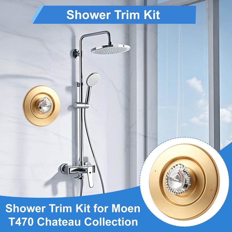 T470 Shower Trim Kit Compatible With Moen Chateau, Gold Handle