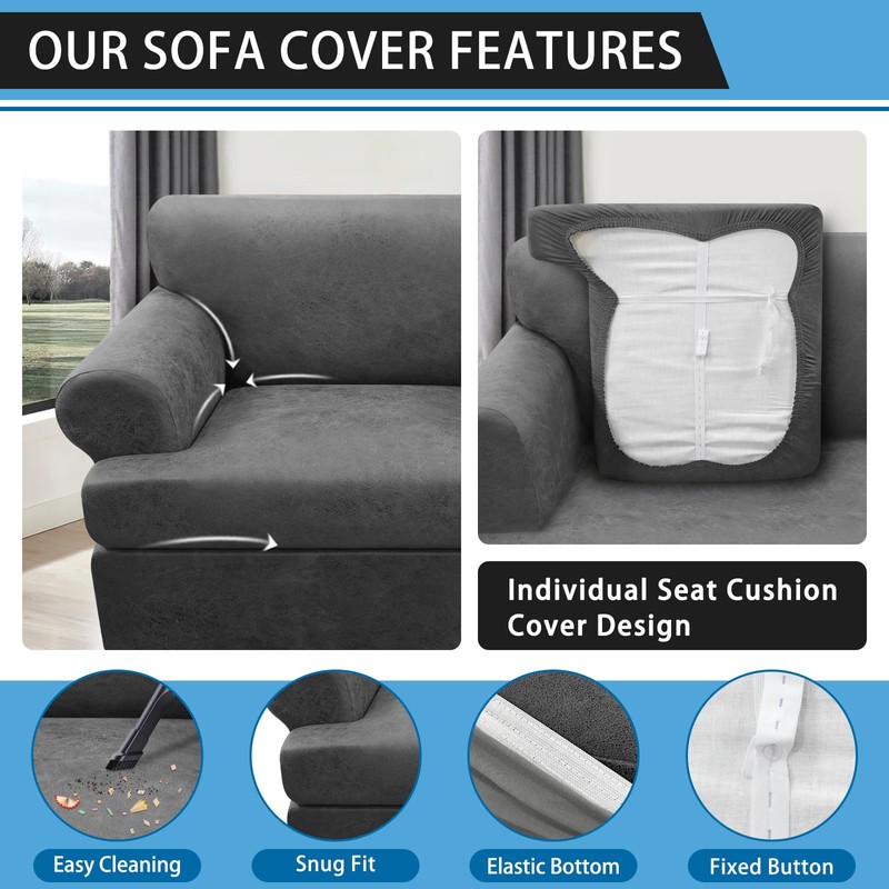 Pfrstuv 4-Piece T Couch Cover - Leather Look Slipcovers for