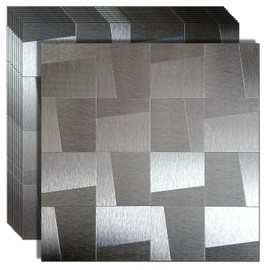 XUANINY 10-Sheet Peel and Stick Metal Backsplash Tiles, Self Adhesive Brushed Aluminum Subway 3D Wall Sticker for Kitchen Bathroom (10, Light Black Brushed)