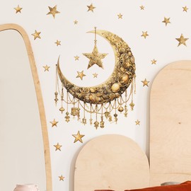 Ramadan Decorations & Eid Mubarak Wall Decals – Islamic Wall Decals, Muslim Stickers, Mosque, Golden Crescent & Stars Decals, Mubarak Ramadan Wall Clings for Living Room, Bedroom & Eid Celebrations