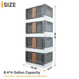 AssHMKIT Storage Bin, Cabinet Box with Lids, Single 8.4 Gallon Capacity, 4 Pack, Stackable, With Double Door, Bottom Wheels, Foldable, Transparent, Dustproof