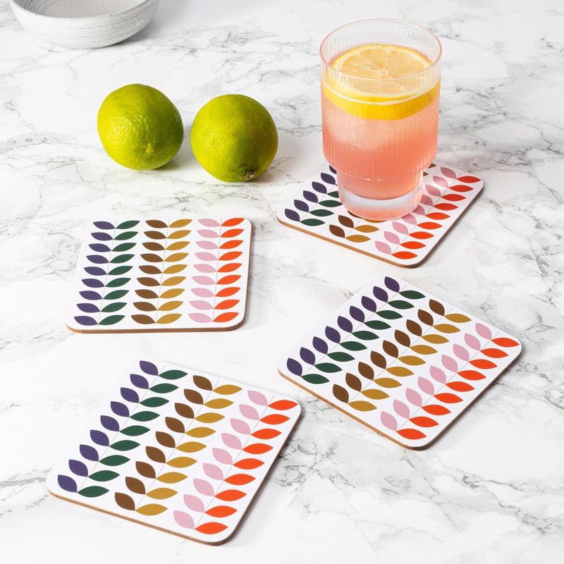 LAGO TERRA Set of 4 Leaf Print Drinks Coasters in