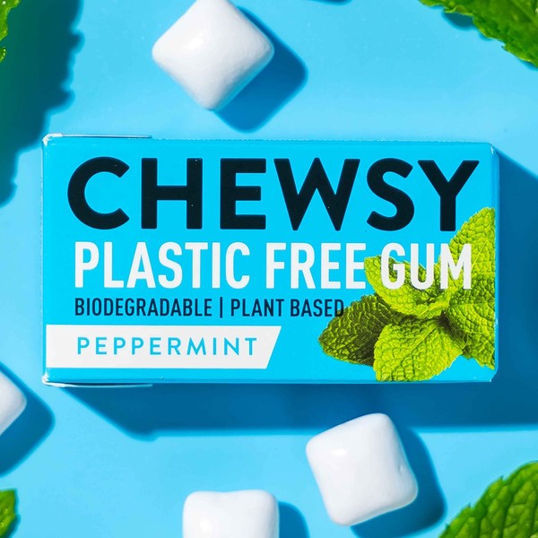 Chewsy Peppermint Plastic Free Gum | Plant Based | Sugar Free | Aspartame-Free | Xylitol | Tooth Friendly | Vegan | Biodegradable | Natural Chewing Gum 12 Packs