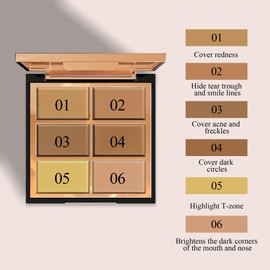 FV Professional 6-Color Correcting Concealer Palette - Full Coverage Cream Formula for Dark Circles, Redness & Acne Scars | Waterproof, Blendable & Long-Lasting Makeup (02 Medium)