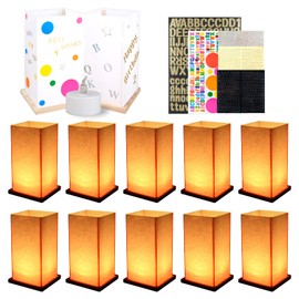 FuHigh 10Pack Wooden Floating Paper Lanterns with LED Candle Lights,DIY Letters Tangled Lanterns Decorative Outdoor Candle Lantern for Wedding,Pool,Birthday Party,Whishing