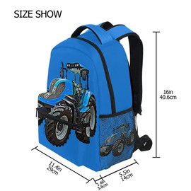 Fisyme Blue Tractor Backpack Laptop Bag Daypack Travel Hiking School Backpacks for Men Women Kids Girls Boys