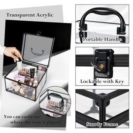 FRENESSA Portable Makeup Case Large Clear Crown Box Cosmetics Display Case Toiletry Organizer Box Transparent Acrylic Artists Train Case Travel Makeup Tools Storage for Vanity Counter Dresser Case