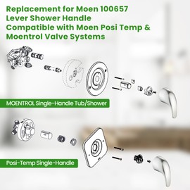Replacement for Moen 100657 Lever Shower Handle, Compatible with Moen PosiTemp & Moentrol Valve Systems, Fits for Single Handle Tub/Shower Faucets, Brushed