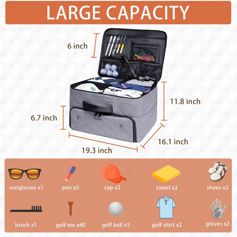 MAQTOIZ Large Golf Trunk Organizer, 2 Layer Car Golf Organizer