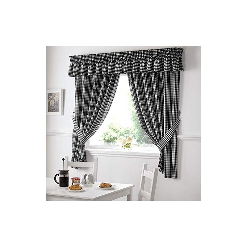 Alan Symonds Gingham Kitchen Curtains Black 46 x 54, 46''