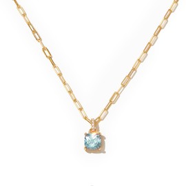 STORYJEWELLERY 925 Sterling Silver March Birthstone Light Blue Necklaces for Women with Cubic Zirconia Charm, Dainty 18K Gold Plated Paperclip Chain Necklace, Womens Jewelry, Birthday Gift for Women