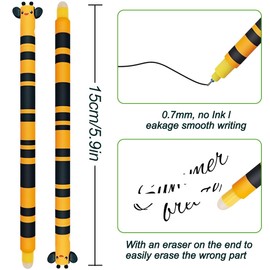 Set of 3 Erasable Gel Pens + 3 Black Refills, with Thermosensitive Erasing Ink, Kawaii Assorted Animal Motifs, Multi-Colour, Temperature Sensitive, 0.7mm Tip (White)