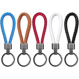 Llaveros de Cuero Trenzado, SUHOMMY 5 Piezas Llaveros de Aleación PU de Tejido, Multifuncional Ecocuero de Trenzado Anillas de Piel de Coche, Tejido de Ecocuero Llavero para Hombre y Mujer
