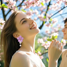 Statement Flower Earrings for Women Trendy Pink Flower Dangle Drop Earrings Spring Statement Jewelry Fashion Accessories for Wedding Gifts, Brass, brass