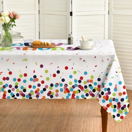 Horaldaily Birthday Tablecloth 60x84 Inch Rectangular, Happy Birthday White Washable Seasonal Table Cover for Party Picnic Dinner Decor