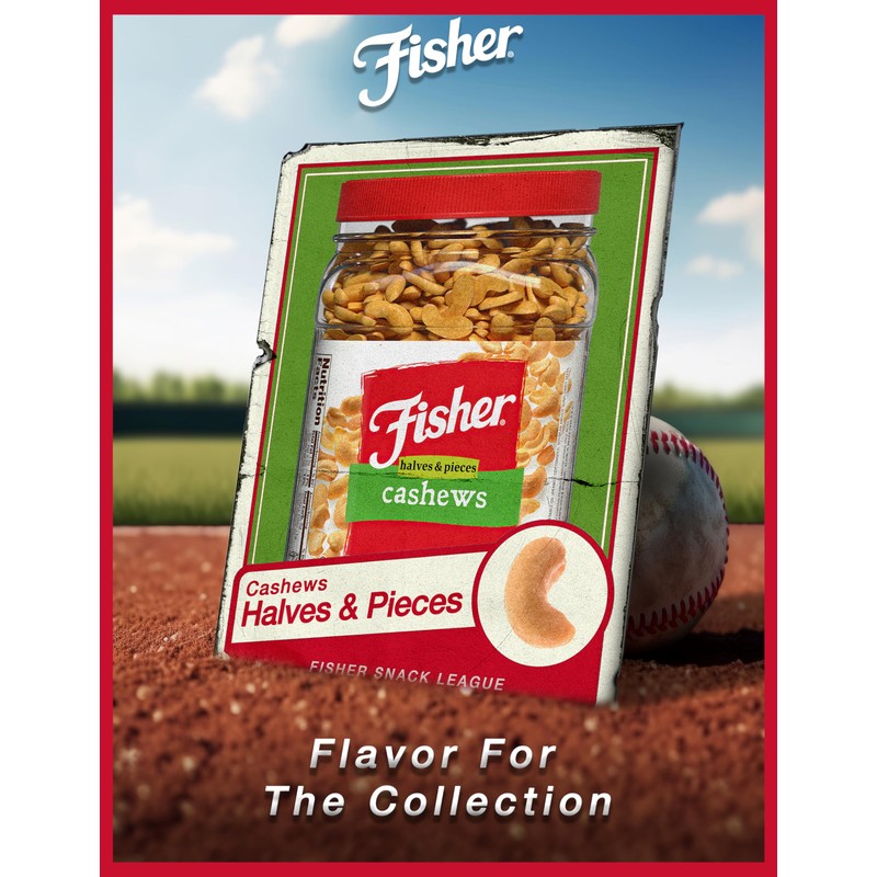 Fisher Snack Cashew Halves and Pieces, 24 Ounces, Roasted with