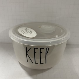Rae Dunn KEEP Food Storage Container - Ceramic Bowl with lid - Keep leftovers fresh in Rae Dunn's Eat food storage container Plastic venting lid for mess-free heating