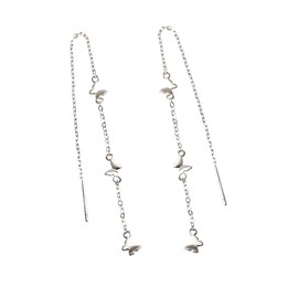 925 Sterling Silver Triple Butterfly Threader Tassel Dangling Earrings for Women