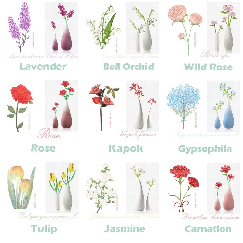 WEAREWE Flower Bouquet Building Blocks Kits Rose Red JK2631, Artificial