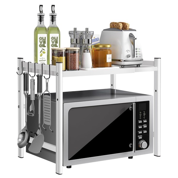 ByNaRIX Expandable Microwave Stand Countertop,Adjustable Microwave Shelf 2-Tier Metal Kitchen