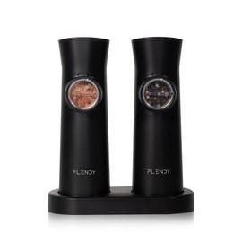 Flendy Gravity Electric Salt and Pepper Grinder Set Rechargeable, Automatic Salt and Pepper Grinder Set with USB C Charging Base, Gravity Salt and Pepper Shakers Set Electric