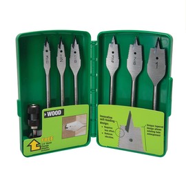 Greenlee 34AR-6 7-Piece Self-Feeding Spade Bit Set with 3/8" to 1" Spade Drill Bits, 1/4" Quick Change Adaptor, and Carrying Case, Spade Drill Bit Set for Wood
