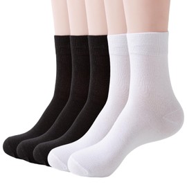 Josnown Womens Cotton Socks Black&White Thin Above Ankle Crew Socks for Women Girls Clothes 5 Pairs, Size 9-11