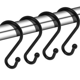 Metal Shower Curtain Hooks, Set of 12, Rust Proof Shower Curtain Hooks Rings, Durable S Shaped Hooks Hangers for Shower Curtains, Kitchen Utensils, Clothes, Towels (Black)