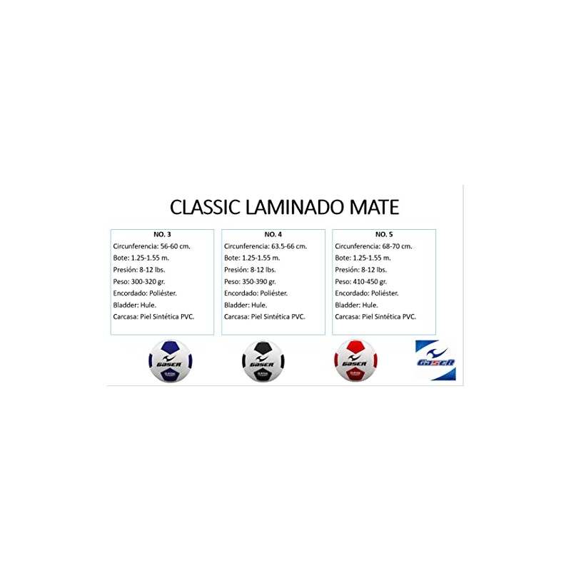 Gaser Balón Futbol Classic Laminado Mate (No. 5, Blanco con