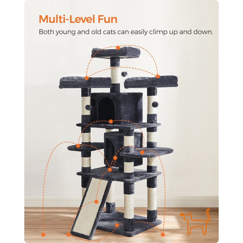 Feandrea 67 Inches Multi-Level Cat Tree for Large Cats, with