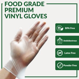 GORILLA SUPPLY Disposable Heavy Duty Vinyl Gloves Latex Free Powder Free, BPA Free Food Safe Grade Disposable Glove, Large L, 100 Count