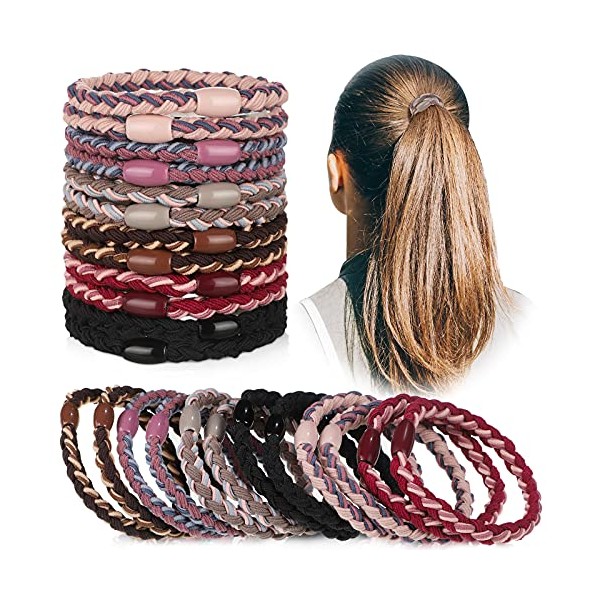 12 Pieces Cotton Hair Ties Braided Hair Bands Elastic Hair Ties Ropes Braided Ponytail Holders Hair Accessories for Women Girls Thick Heavy and Curly Hair (Assorted Colors)